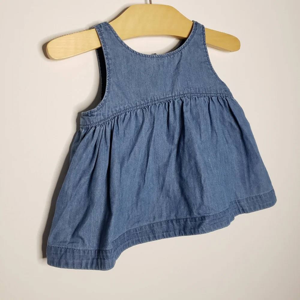 Baby Gap 12-18m Blue Denim Jean Sleeveless Swing Top Flyaway Open Back